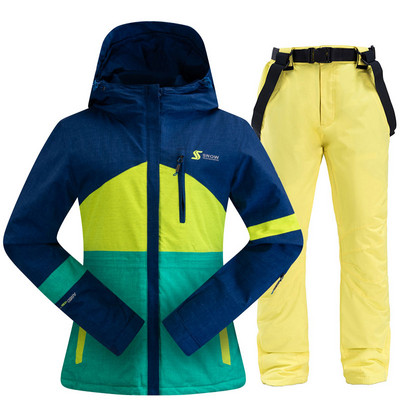Costum de schi pentru femei, iarnă, în aer liber, cald, rezistent la vânt, impermeabil, pentru schi, pentru snowboard, jachetă de schi respirabilă pentru femei, pantaloni de schi, costum pentru zăpadă
