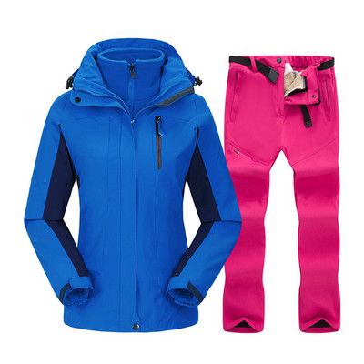 Moteriškas slidinėjimo kostiumas žieminė snieglenčių striukė + vilnonių kelnių rinkinys, storas šiltas, atsparus vėjui, kvėpuojantis lauko vandeniui atsparus sniego palto kostiumas