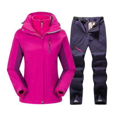 Moteriškas slidinėjimo kostiumas žieminė snieglenčių striukė + vilnonių kelnių rinkinys, storas šiltas, atsparus vėjui, kvėpuojantis lauko vandeniui atsparus sniego palto kostiumas