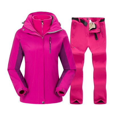 Moteriškas slidinėjimo kostiumas žieminė snieglenčių striukė + vilnonių kelnių rinkinys, storas šiltas, atsparus vėjui, kvėpuojantis lauko vandeniui atsparus sniego palto kostiumas