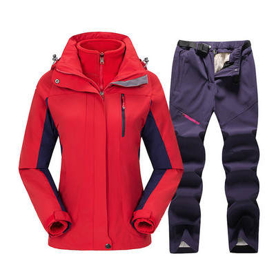 Moteriškas slidinėjimo kostiumas žieminė snieglenčių striukė + vilnonių kelnių rinkinys, storas šiltas, atsparus vėjui, kvėpuojantis lauko vandeniui atsparus sniego palto kostiumas