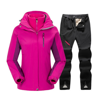 Moteriškas slidinėjimo kostiumas žieminė snieglenčių striukė + vilnonių kelnių rinkinys, storas šiltas, atsparus vėjui, kvėpuojantis lauko vandeniui atsparus sniego palto kostiumas