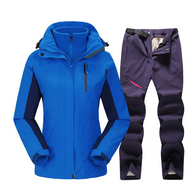 Moteriškas slidinėjimo kostiumas žieminė snieglenčių striukė + vilnonių kelnių rinkinys, storas šiltas, atsparus vėjui, kvėpuojantis lauko vandeniui atsparus sniego palto kostiumas