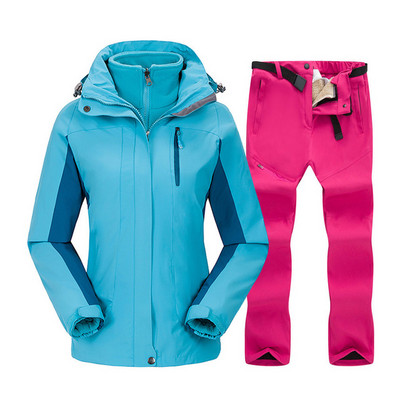 Moteriškas slidinėjimo kostiumas žieminė snieglenčių striukė + vilnonių kelnių rinkinys, storas šiltas, atsparus vėjui, kvėpuojantis lauko vandeniui atsparus sniego palto kostiumas