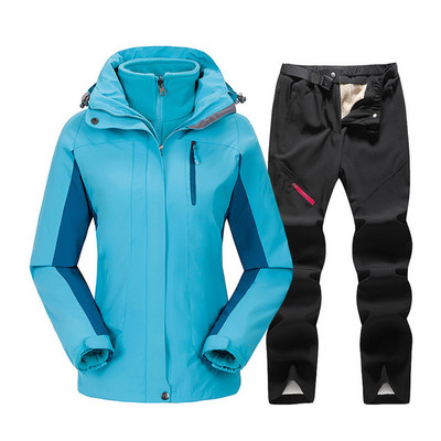 Moteriškas slidinėjimo kostiumas žieminė snieglenčių striukė + vilnonių kelnių rinkinys, storas šiltas, atsparus vėjui, kvėpuojantis lauko vandeniui atsparus sniego palto kostiumas