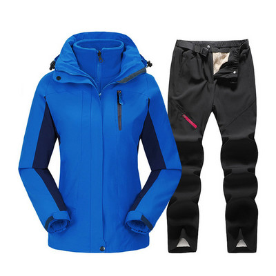 Moteriškas slidinėjimo kostiumas žieminė snieglenčių striukė + vilnonių kelnių rinkinys, storas šiltas, atsparus vėjui, kvėpuojantis lauko vandeniui atsparus sniego palto kostiumas