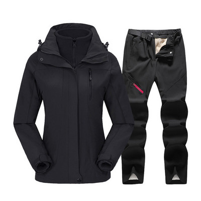 Moteriškas slidinėjimo kostiumas žieminė snieglenčių striukė + vilnonių kelnių rinkinys, storas šiltas, atsparus vėjui, kvėpuojantis lauko vandeniui atsparus sniego palto kostiumas