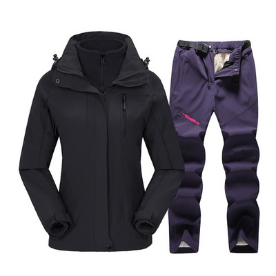 Moteriškas slidinėjimo kostiumas žieminė snieglenčių striukė + vilnonių kelnių rinkinys, storas šiltas, atsparus vėjui, kvėpuojantis lauko vandeniui atsparus sniego palto kostiumas