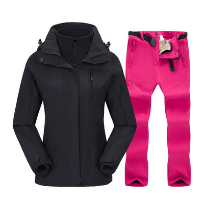 Moteriškas slidinėjimo kostiumas žieminė snieglenčių striukė + vilnonių kelnių rinkinys, storas šiltas, atsparus vėjui, kvėpuojantis lauko vandeniui atsparus sniego palto kostiumas