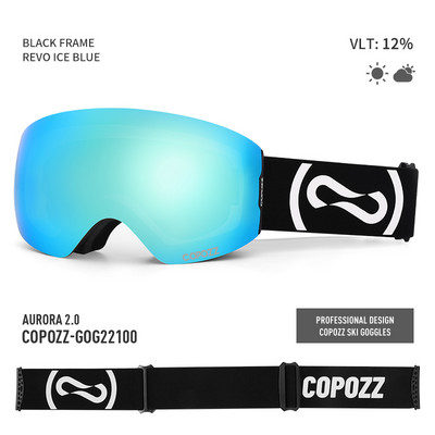 COPOZZ magnetiniai profesionalūs slidinėjimo akiniai UV400 apsauga nuo rasojimo slidinėjimo akiniai vyrams moterims, greitai keičiami lęšiai, snieglenčių akiniai