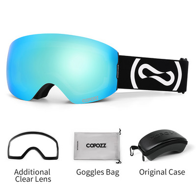 COPOZZ magnetiniai profesionalūs slidinėjimo akiniai UV400 apsauga nuo rasojimo slidinėjimo akiniai vyrams moterims, greitai keičiami lęšiai, snieglenčių akiniai