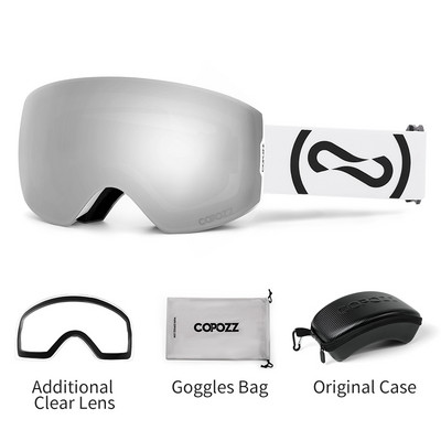 COPOZZ magnetiniai profesionalūs slidinėjimo akiniai UV400 apsauga nuo rasojimo slidinėjimo akiniai vyrams moterims, greitai keičiami lęšiai, snieglenčių akiniai
