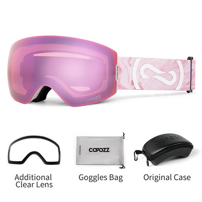 COPOZZ magnetiniai profesionalūs slidinėjimo akiniai UV400 apsauga nuo rasojimo slidinėjimo akiniai vyrams moterims, greitai keičiami lęšiai, snieglenčių akiniai