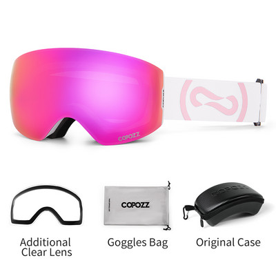COPOZZ magnetiniai profesionalūs slidinėjimo akiniai UV400 apsauga nuo rasojimo slidinėjimo akiniai vyrams moterims, greitai keičiami lęšiai, snieglenčių akiniai