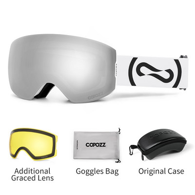COPOZZ magnetiniai profesionalūs slidinėjimo akiniai UV400 apsauga nuo rasojimo slidinėjimo akiniai vyrams moterims, greitai keičiami lęšiai, snieglenčių akiniai