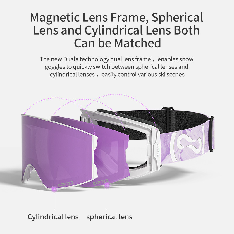 COPOZZ magnetiniai profesionalūs slidinėjimo akiniai UV400 apsauga nuo rasojimo slidinėjimo akiniai vyrams moterims, greitai keičiami lęšiai, snieglenčių akiniai