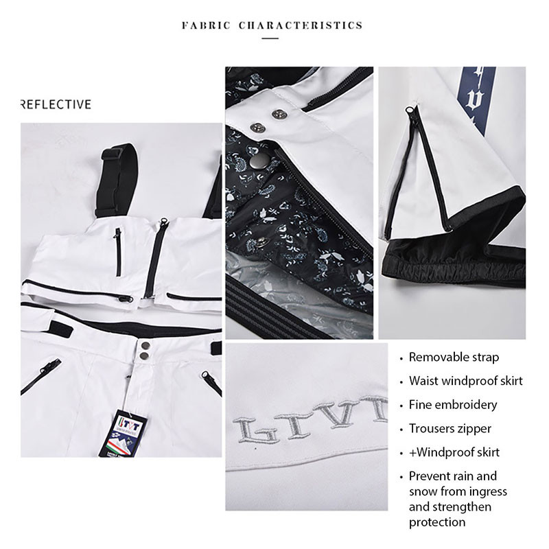 Sniego kostiumas žieminis negabaritinis slidinėjimo kostiumas vyrams moteriškas, šiltas, atsparus vėjui, vandeniui atsparus slidinėjimo striukė, nuimama slidinėjimo kelnės, slidinėjimo snieglenčių rinkinys