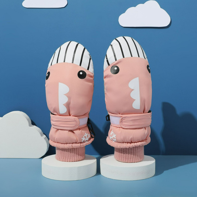 -30° Animacinio filmo banginio vaikų slidinėjimo pirštinės Mielos storos šiltos berniuko, neperšlampamos, motociklo pirštinės nuo 7-12 metų