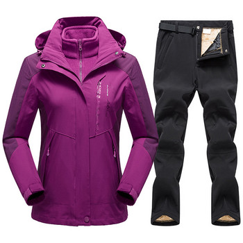 Χειμερινή γυναικεία στολή σκι Μπουφάν και παντελόνι για γυναίκες Ζεστά αδιάβροχα αντιανεμικά κοστούμια για σκι και σνόουμπορντ Γυναικείο παλτό σκι