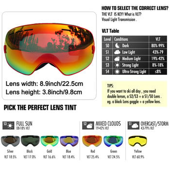 LOCLE Ски очила Двойни слоеве против мъгла UV 400 Ски очила Мъже Жени Ски Сноуборд Скейтборд Снежни очила Ски маска
