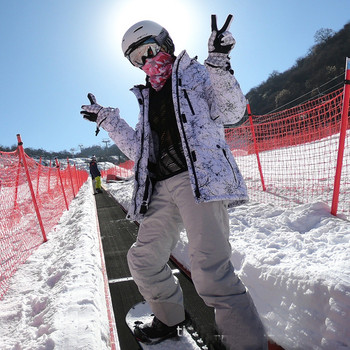Νέα ανδρική στολή θερμικής χειμερινής σκι αντιανεμική φόρμα για σκι με σακάκι και σαλιάρες παντελόνι Αντρική φόρμα για χιόνι