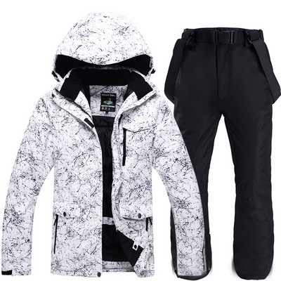 Naujas terminis žiemos slidinėjimo kostiumas vyrams nuo vėjo nepraleidžiantis slidinėjimo pūkinės striukės ir seilinukų kelnių komplektas vyriškas sniego kostiumas, snieglenčių kostiumas