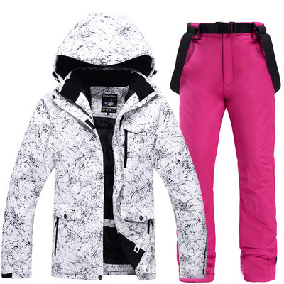 Naujas terminis žiemos slidinėjimo kostiumas vyrams nuo vėjo nepraleidžiantis slidinėjimo pūkinės striukės ir seilinukų kelnių komplektas vyriškas sniego kostiumas, snieglenčių kostiumas