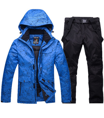 Naujas terminis žiemos slidinėjimo kostiumas vyrams nuo vėjo nepraleidžiantis slidinėjimo pūkinės striukės ir seilinukų kelnių komplektas vyriškas sniego kostiumas, snieglenčių kostiumas