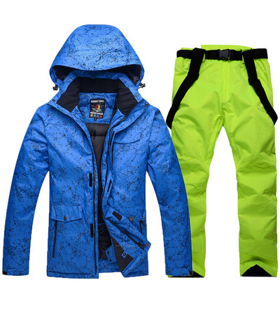 Naujas terminis žiemos slidinėjimo kostiumas vyrams nuo vėjo nepraleidžiantis slidinėjimo pūkinės striukės ir seilinukų kelnių komplektas vyriškas sniego kostiumas, snieglenčių kostiumas