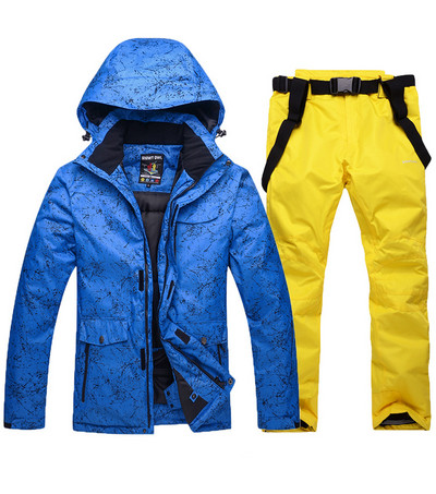 Naujas terminis žiemos slidinėjimo kostiumas vyrams nuo vėjo nepraleidžiantis slidinėjimo pūkinės striukės ir seilinukų kelnių komplektas vyriškas sniego kostiumas, snieglenčių kostiumas