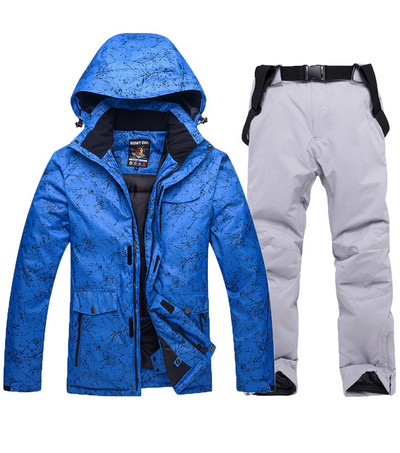 Naujas terminis žiemos slidinėjimo kostiumas vyrams nuo vėjo nepraleidžiantis slidinėjimo pūkinės striukės ir seilinukų kelnių komplektas vyriškas sniego kostiumas, snieglenčių kostiumas