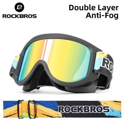 ROCKBROS Anti-Fog slidinėjimo akiniai Dviejų sluoksnių slidinėjimo akiniai UV400 snieglenčių akiniai PC objektyvas Didelė kaukė slidinėjimo vyrams Moteriški akiniai vaikams