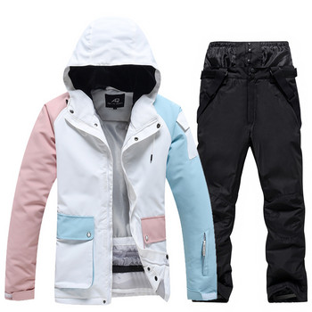 2022 Нови мъжки топли дрехи за сноуборд Водоустойчиви якета и панталони за туризъм Ски Зимен ски костюм Дамско топло палто с качулка за сняг