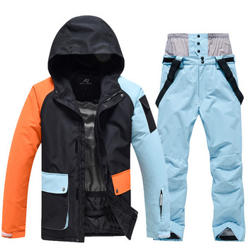 2022 Нови мъжки топли дрехи за сноуборд Водоустойчиви якета и панталони за туризъм Ски Зимен ски костюм Дамско топло палто с качулка за сняг