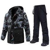 -30 laipsnių Nauja mada Vyriškas ledinis sniego kostiumas storas dėvėjimas vėjui atsparus žiemos kostiumai snieglenčių sportui drabužiai slidinėjimo striukė + kelnės su dirželiais