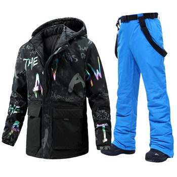 -30 Degrees New Fashion Ανδρικό κοστούμι για χιόνι χοντρό φορέμα Αντιανεμικό χειμερινές στολές Snowboarding Ρούχα μπουφάν για σκι + παντελόνι με λουράκι