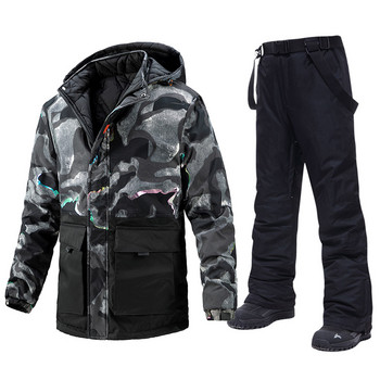 -30 Degrees New Fashion Ανδρικό κοστούμι για χιόνι χοντρό φορέμα Αντιανεμικό χειμερινές στολές Snowboarding Ρούχα μπουφάν για σκι + παντελόνι με λουράκι