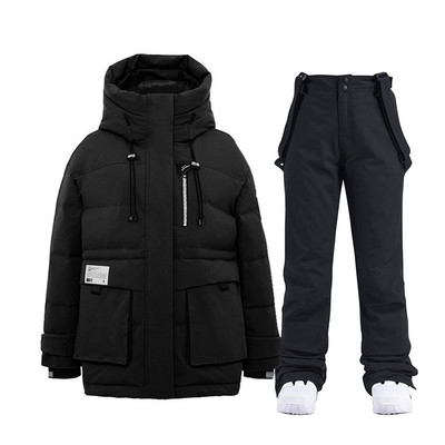 Baltos ančių pūkinės slidinėjimo striukės Moteriškos slidinėjimo kostiumas žiemai, šilti slidinėjimo snieglenčių drabužiai, vandeniui atsparūs lauko sniego striukės + kelnės prekės ženklas