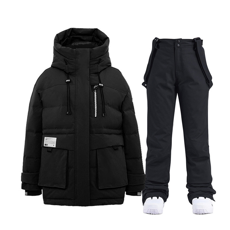 Baltos ančių pūkinės slidinėjimo striukės Moteriškos slidinėjimo kostiumas žiemai, šilti slidinėjimo snieglenčių drabužiai, vandeniui atsparūs lauko sniego striukės + kelnės prekės ženklas