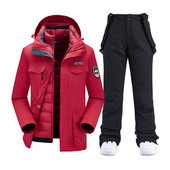 Vyriški snieglenčių kostiumai Nauji vėjui nepralaidūs vandeniui šilti stori sniego kelnės ir pūkinė striukė Slidinėjimo drabužių komplektas Žieminiai slidinėjimo kostiumai Vyriški prekių ženklai