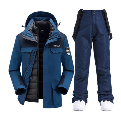 Vyriški snieglenčių kostiumai Nauji vėjui nepralaidūs vandeniui šilti stori sniego kelnės ir pūkinė striukė Slidinėjimo drabužių komplektas Žieminiai slidinėjimo kostiumai Vyriški prekių ženklai