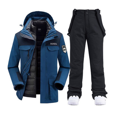 Vyriški snieglenčių kostiumai Nauji vėjui nepralaidūs vandeniui šilti stori sniego kelnės ir pūkinė striukė Slidinėjimo drabužių komplektas Žieminiai slidinėjimo kostiumai Vyriški prekių ženklai