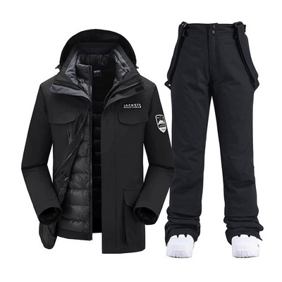 Vyriški snieglenčių kostiumai Nauji vėjui nepralaidūs vandeniui šilti stori sniego kelnės ir pūkinė striukė Slidinėjimo drabužių komplektas Žieminiai slidinėjimo kostiumai Vyriški prekių ženklai
