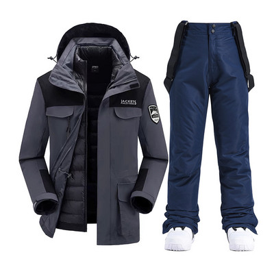 Vyriški snieglenčių kostiumai Nauji vėjui nepralaidūs vandeniui šilti stori sniego kelnės ir pūkinė striukė Slidinėjimo drabužių komplektas Žieminiai slidinėjimo kostiumai Vyriški prekių ženklai