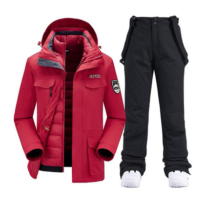 Vyriški snieglenčių kostiumai Nauji vėjui nepralaidūs vandeniui šilti stori sniego kelnės ir pūkinė striukė Slidinėjimo drabužių komplektas Žieminiai slidinėjimo kostiumai Vyriški prekių ženklai