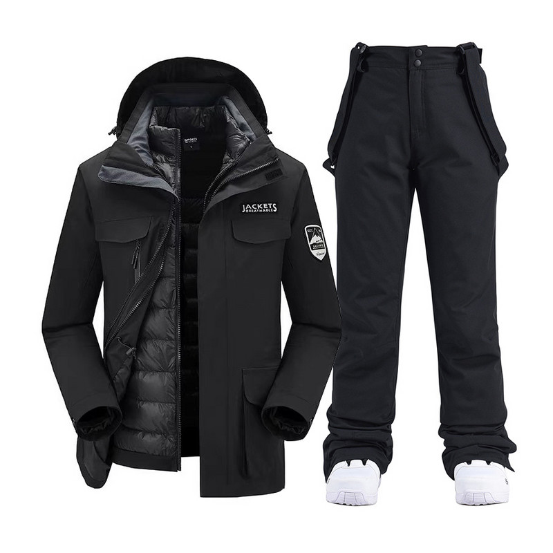 Vyriški snieglenčių kostiumai Nauji vėjui nepralaidūs vandeniui šilti stori sniego kelnės ir pūkinė striukė Slidinėjimo drabužių komplektas Žieminiai slidinėjimo kostiumai Vyriški prekių ženklai