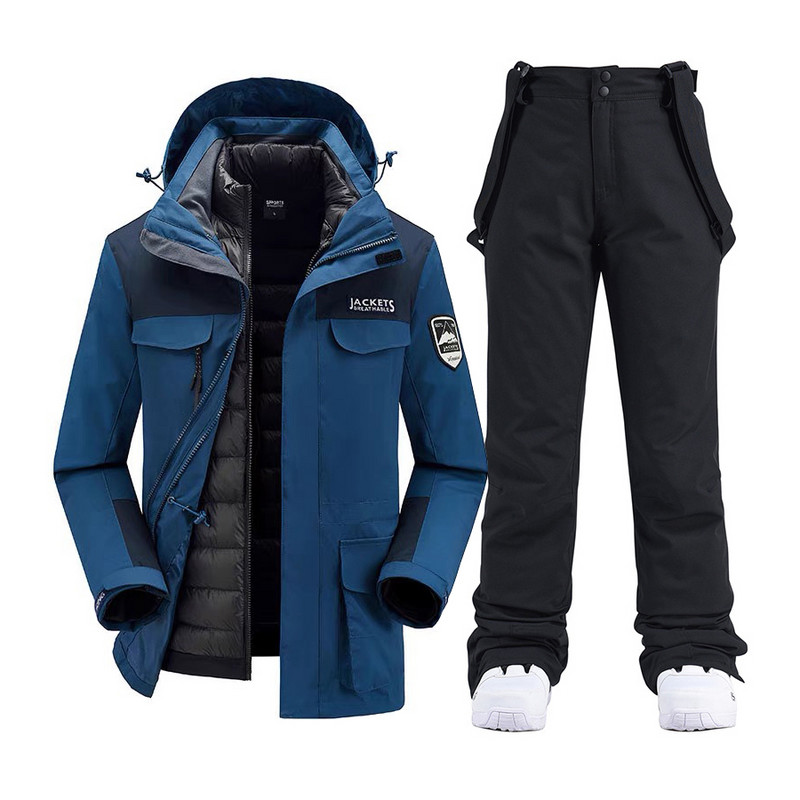 Vyriški snieglenčių kostiumai Nauji vėjui nepralaidūs vandeniui šilti stori sniego kelnės ir pūkinė striukė Slidinėjimo drabužių komplektas Žieminiai slidinėjimo kostiumai Vyriški prekių ženklai