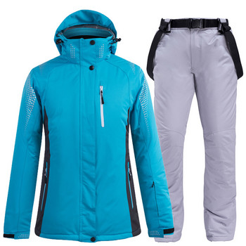Едноцветни планински качулки Дамско ски яке и панталон Външен топъл ветроустойчив мъжки ски костюм Снежно палто Костюм за сноуборд