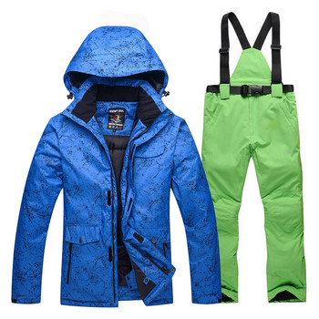 -30 Сини дамски и мъжки костюми за сняг Облекло за ски на открито Комплекти дрехи за сноуборд Водоустойчив зимен костюм Яке за сняг + панталон с презрамки