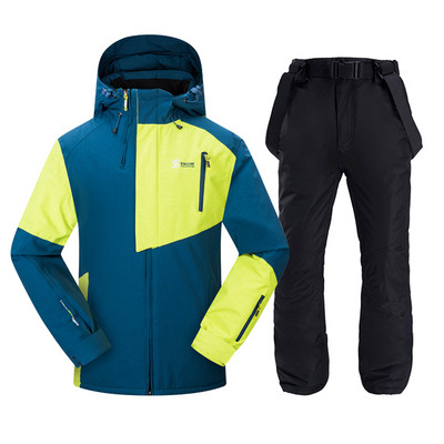 Vyriškas slidinėjimo kostiumas žiemai, šiltas, atsparus vėjui ir vandeniui atsparus gobtuvui snieglenčių striukė + kelnės Vyriškas lauko slidinėjimo sniego motociklas, kvėpuojantis sniego kostiumas